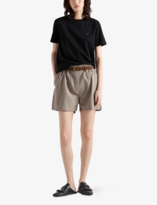 Prada Womens Black Brand-plaque Short-sleeved Cotton-jersey T-shirt In Animal Print