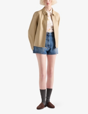 PRADA: High-Rise Faded-Wash Denim Shorts