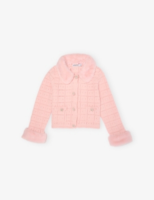 SELF PORTRAIT: Faux Fur-Trim Textured-Knit Cardigan 3-12 Years