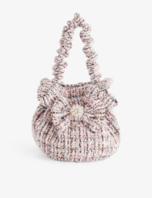 Self-portrait Nk Kids' Boucle Woven Top Handle Bag In Pink