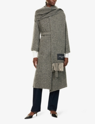 Weekend Max Mara Omens Black Zenica Chevron-print Wool-blend Coat In Gray