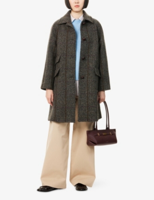 Weekend Max Mara Omens Chocolate Pitone Raglan-sleeves Wool-blend Coat In Brown
