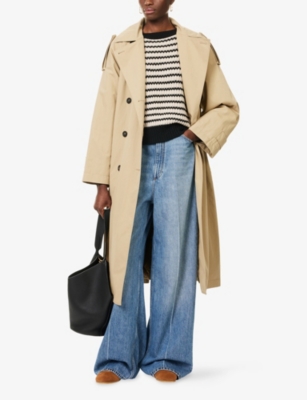 Weekend Max Mara Omens Beige Double-breasted Padded Woven Trench Coat In Neutral