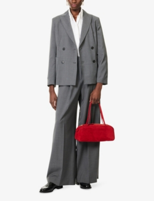 Weekend Max Mara Omens Medium Grey Ornati Double-breasted Wool Blazer In Gray