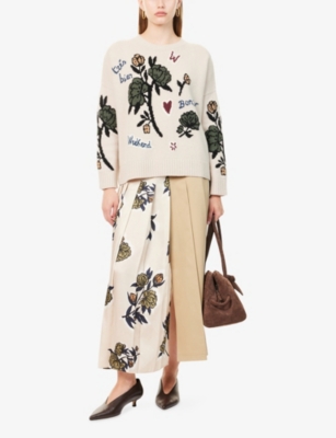 Weekend Max Mara Omens Beige Etra Pleated Woven Midi Skirt In Brown