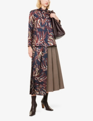 Weekend Max Mara Omens Wine-coloured Fanale Contrast Pleat Wool-blend Midi Skirt In Animal Print