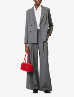 Weekend Max Mara Omens Medium Grey Adelfi Wide-leg Wool Trousers In Gray