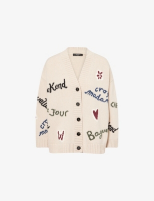 Weekend Max Mara Omens Ecru Belgio Intarsia Wool Cardigan In Sand