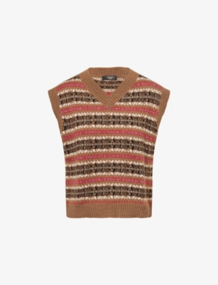 Weekend Max Mara Omens Camel Fleres Intarsia Knit Vest In Brown