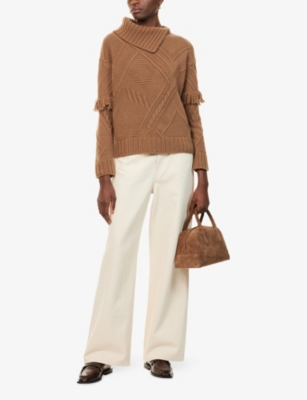 Weekend Max Mara Omens Hazelnut Brown Mastro Fringed Jumper In Brown