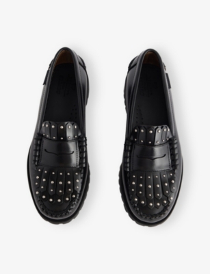 Weekend Max Mara Omens Black Penny Studded Leather Loafers Eur 37 / 4 Uk In Black
