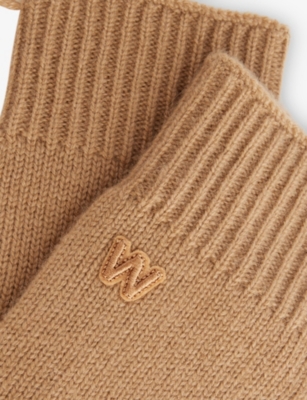 Weekend Max Mara Omens Camel Lea Brand-patch Cashmere Gloves In Brown