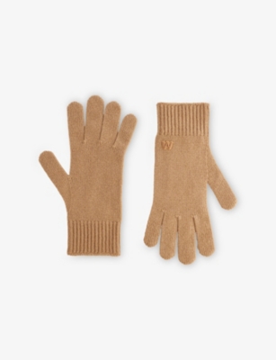 Weekend Max Mara Omens Camel Lea Brand-patch Cashmere Gloves In Brown