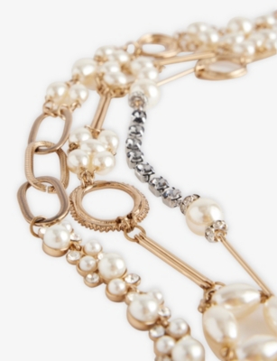Weekend Max Mara Omens Optical White Jabot Metal And Faux Pearl Necklace In Gold