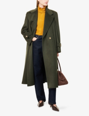 Weekend Max Mara Omens Dark Green Smalto Double-breasted Wool Coat In Black