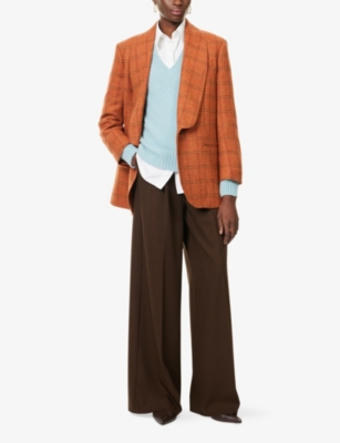 Weekend Max Mara Omens Orange Check Mintea Check Wool-blend Blazer In Brown