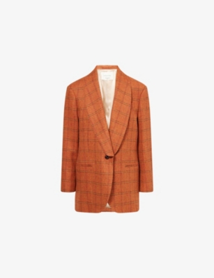 Weekend Max Mara Omens Orange Check Mintea Check Wool-blend Blazer In Brown