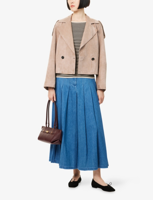 Opunzia Pleated Denim Maxi Skirt