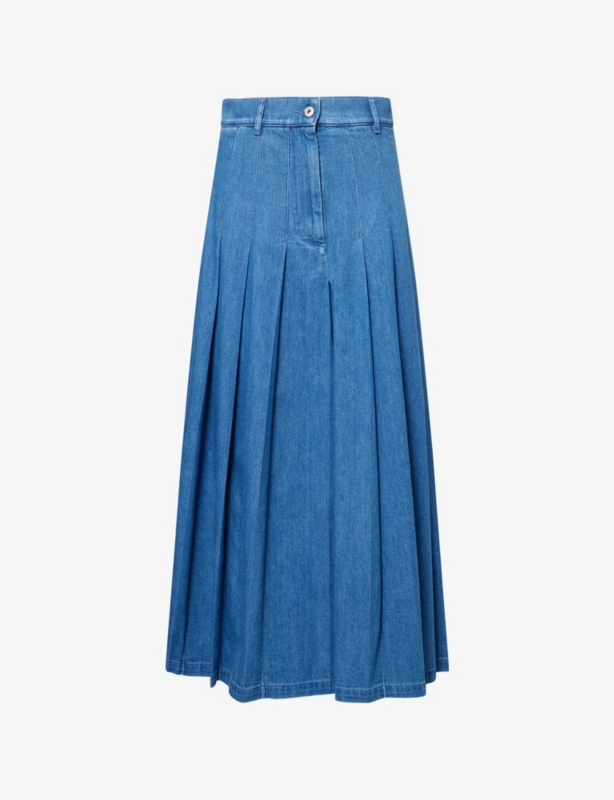Opunzia Pleated Denim Maxi Skirt