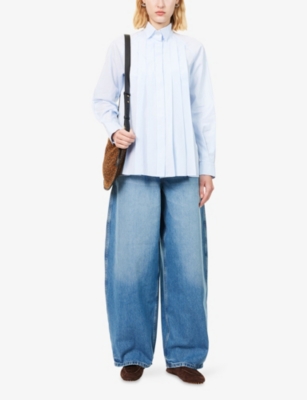Weekend Max Mara Omens Light Blue Acanto Pleat Cotton Shirt In Blue