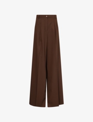 Weekend Max Mara Omens Dark Brown Garenna Pleated Wool Trousers In Brown