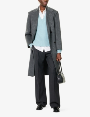Weekend Max Mara Omens Dark Grey Pinstripe Pleated Wool Trousers In Gray