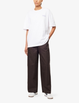 We Are Tala Omens White Oversized Embossed-branding Cotton-jersey T-shirt Xs In White