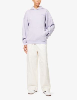 We Are Tala Omens Lilac Oversized Embossed-branding Cotton-jersey Hoody In Purple