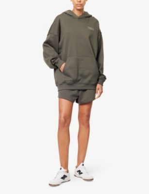We Are Tala Omens Dark Olive Relaxed-fit Embossed-branding Cotton-jersey Shorts Xs In Green