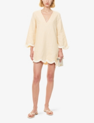 POSSE: Essie V-Neck Kaftan Linen Mini Dress