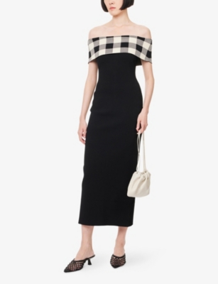 Posse Womens Heritage Plaid Pippa Off-shoulder Knit Midi Dress In Multi