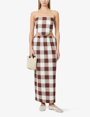 POSSE: Callie Gingham-Print Tie Cotton Top