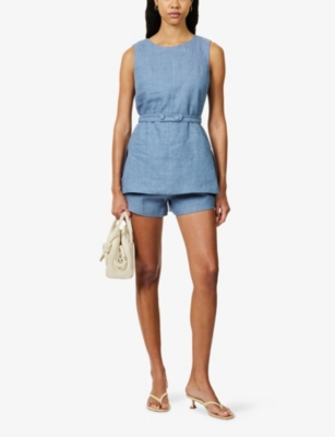 Posse Womens Steel Blue Thea High-rise Linen Shorts In Blue