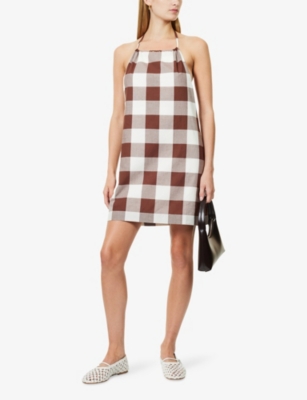 Posse Womens Mocha Gingham Callie Gingham-print Cotton Mini Dress Xs In Multi