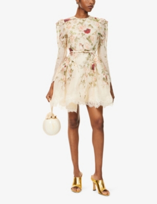 Zimmermann Womens Cream Cascade Hypnotic Lace Linen And Silk Mini Dress In Multi