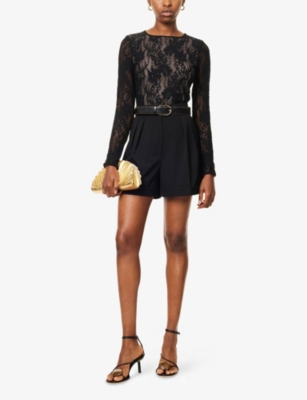Zimmermann Fitted Black Lace Bodysuit With Floral Design And Inset Jelly Ribbon In Black