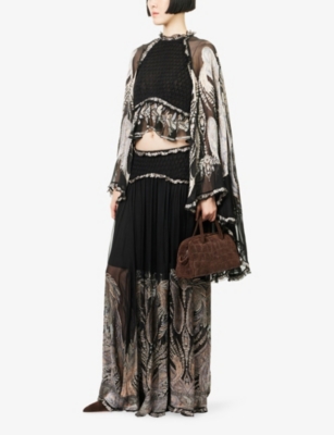 Zimmermann Womens Black Paisley Dream Burnout Bell-sleeves Woven Top In Black