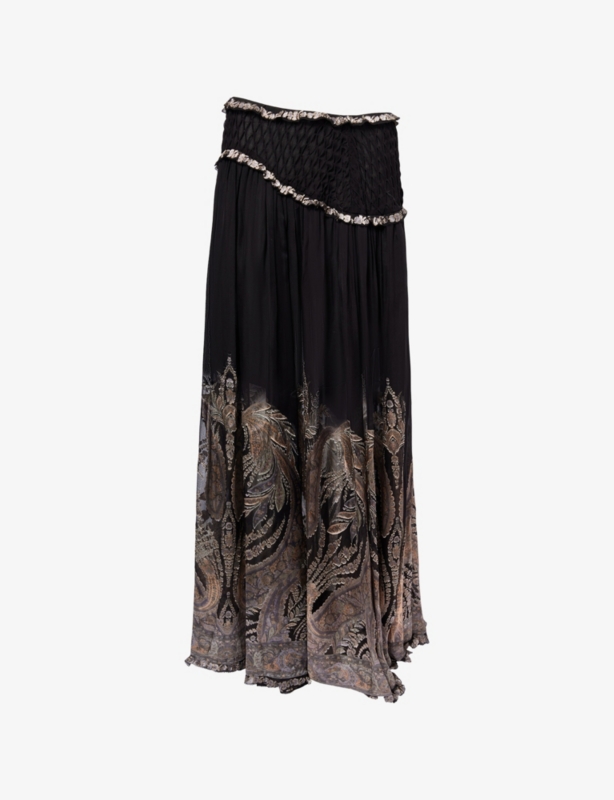 Dream Burnout Pleated Silk Maxi Skirt