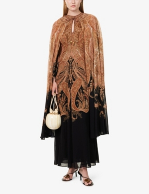 Zimmermann Womens Black Paisley Hypnotic Caped Woven Maxi Dress Xs In Brown