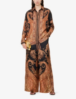 Zimmermann Womens Black Paisley Hypnotic Relaxed-fit Silk Shirt Xl