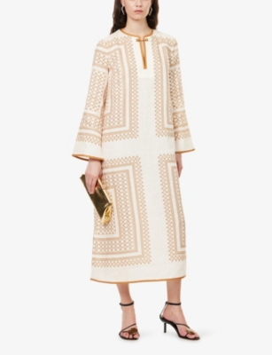Zimmermann Womens Cream Geo Print Tunic Relaxed-fit Linen Midi Dress Xs