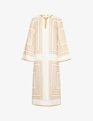 Zimmermann Womens Cream Geo Print Tunic Relaxed-fit Linen Midi Dress Xs