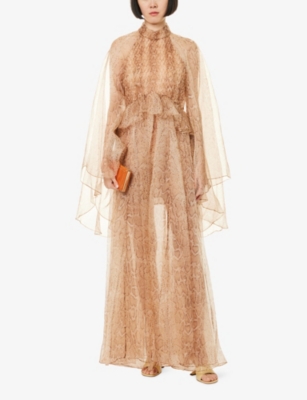 Zimmermann Womens Cream Snake Memento Smocked Flutter Silk Maxi Dress In Neutral