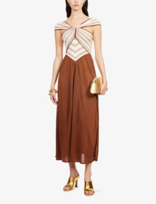 Zimmermann Womens Cream Tan Hypnotic Halterneck Stretch-knit Midi Dress In Brown