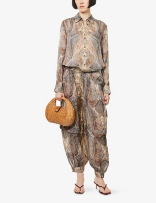 Zimmermann Womens Denim Paisley Printed Silk Harem Trousers