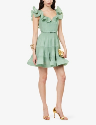 Zimmermann Womens Eucalyptus Pleated Frilled Woven Mini Dress In Green