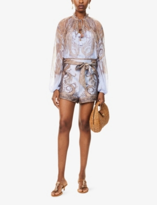 Zimmermann Womens Lilac Paisley Billow Printed Chiffon Blouse In Multi