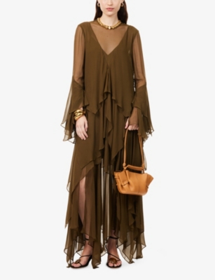 Zimmermann Womens Moss Memento Cascading Silk Maxi Dress In Green