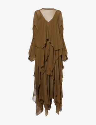 Zimmermann Womens Moss Memento Cascading Silk Maxi Dress In Green