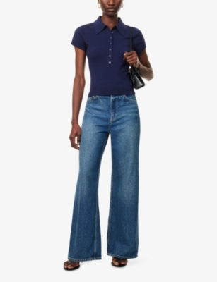 Reformation Bentley Cotton-blend Short-sleeve Polo Sweater In Blue